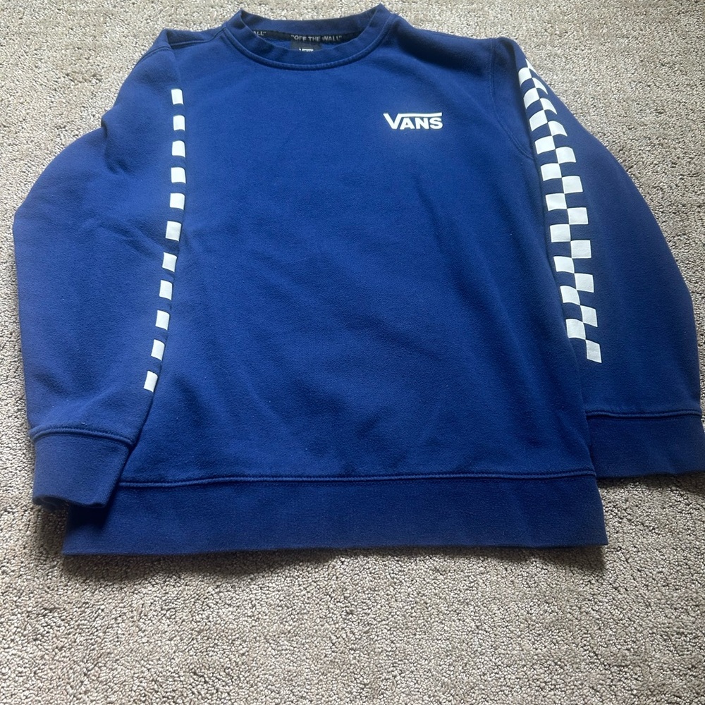 Youth Large Vans Navy Blue Checkerboard Crewneck Sweater